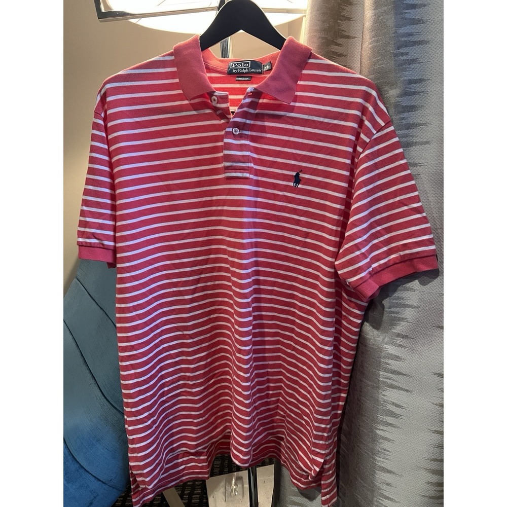 Polo Ralph Lauren Polo Shirt XL Pink White Stripe Pony Cotton Golf - Picture 8 of 8